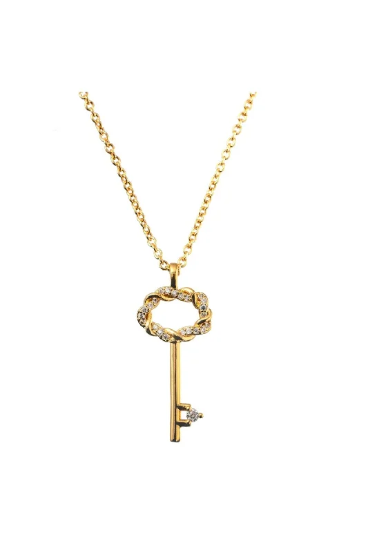 Women’s classic choker necklaces-Gold Plated Key Pendant Necklace