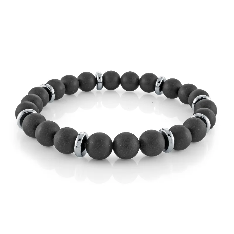 Women’s tropical bracelets-BLACK ONYX BEADS STRETCH BRACELET