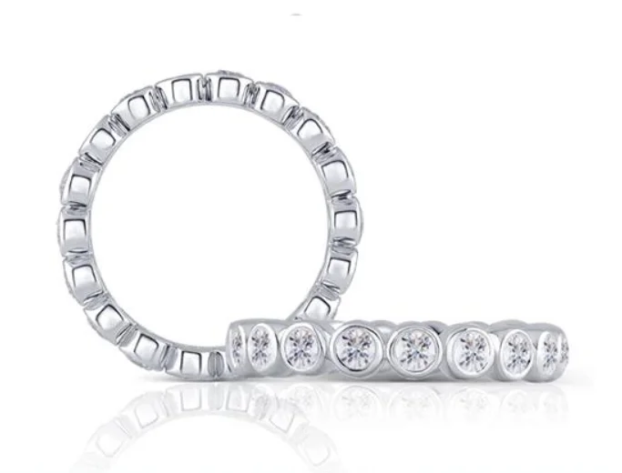 Women’s diamond eternity rings-Doveggs Full eternity bezel setting moissanite sterling silver wedding band