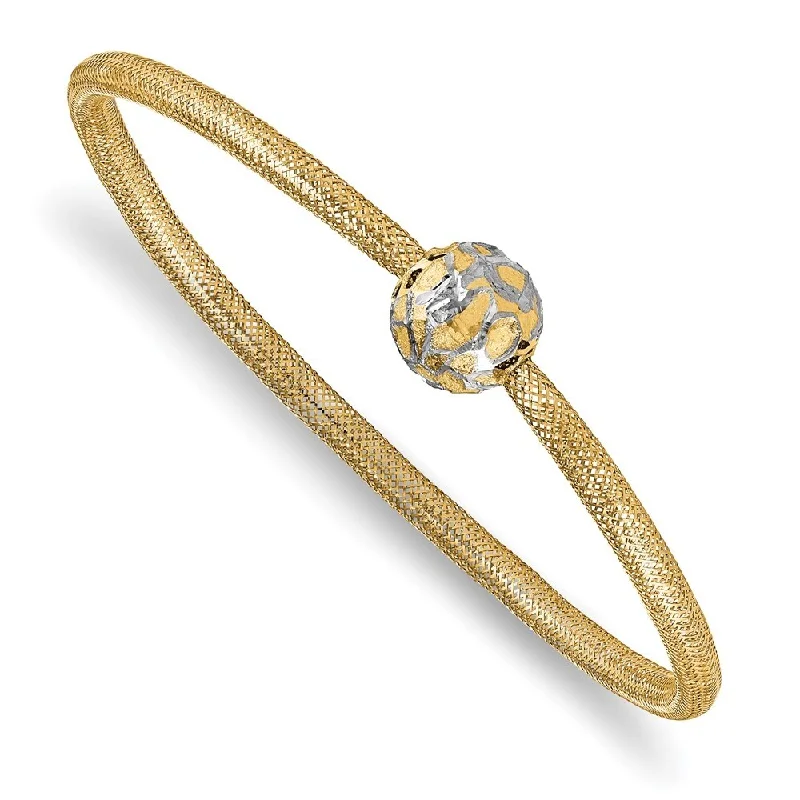 Women’s unique bracelets-14k Yellow Gold & White Rhodium 7mm Diamond-Cut Mesh Slip-on Bracelet