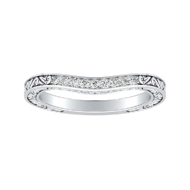 Women’s gold engagement rings-Auriya 0.07ctw Vintage Curved Diamond Wedding Band Platinum