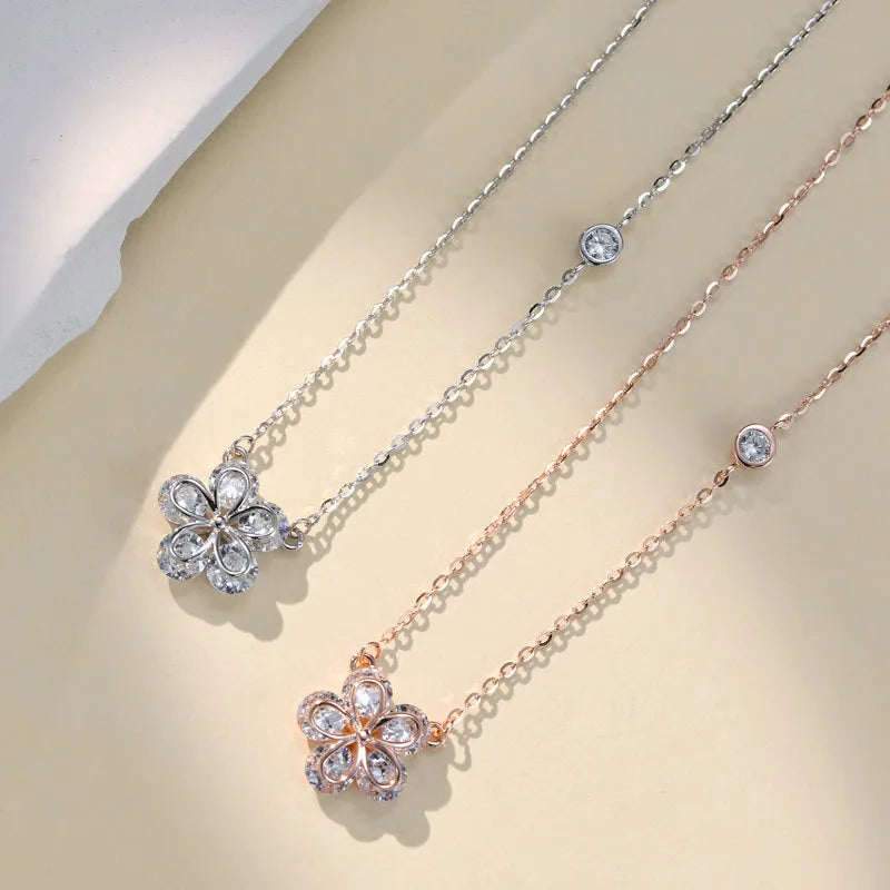 Women’s long necklaces-Sweet Flower Sterling Silver Inlay Zircon Necklace