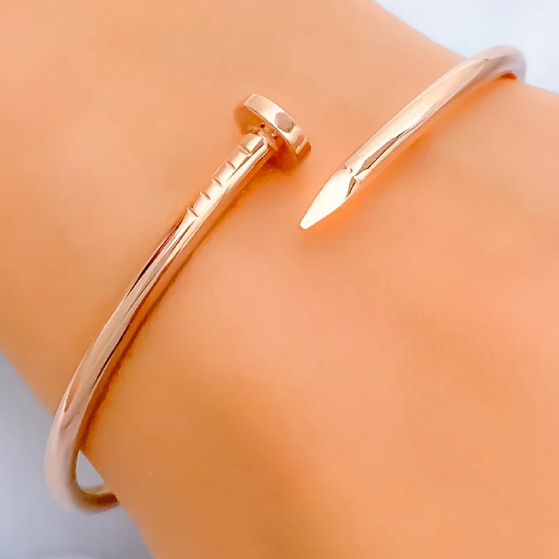 Women’s bracelet with diamonds-Timeless Beautiful 21k Rose Gold Nail Bangle Bracelet