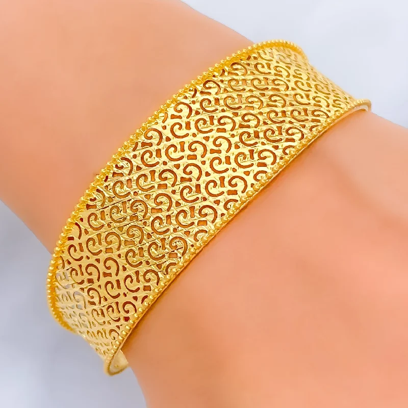 Women’s fashion bangles-Minimalist Couture 21K Gold Mesh Bangle Bracelet