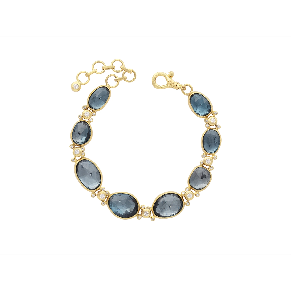 Women’s charm bracelets-Gurhan One-of-a-Kind 24K Yellow Gold Rose Cut Blue Topaz and Round Bezel Set Bracelet with 22K Lobster Clasp