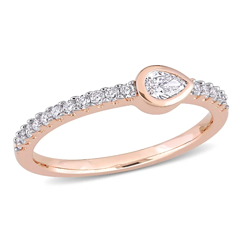 Women’s custom-designed engagement rings-Miadora 14k Rose Gold 1/3ct TDW Pear and Round-cut Diamond Anniversary Wedding Band Ring