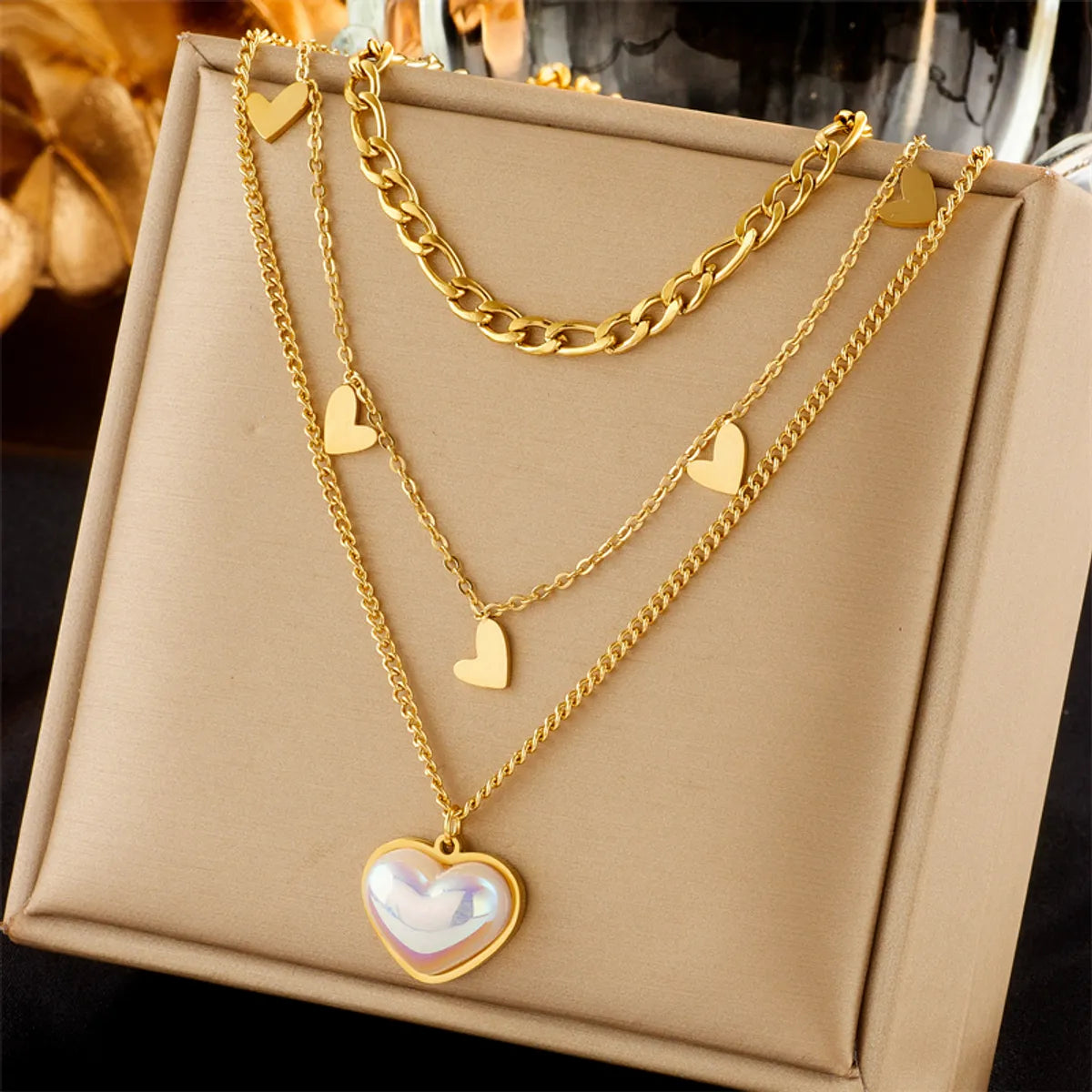 Women’s luxury necklaces-Simple Style Heart Shape Titanium Steel Plating Inlay Pearl 18k Gold Plated Layered Necklaces