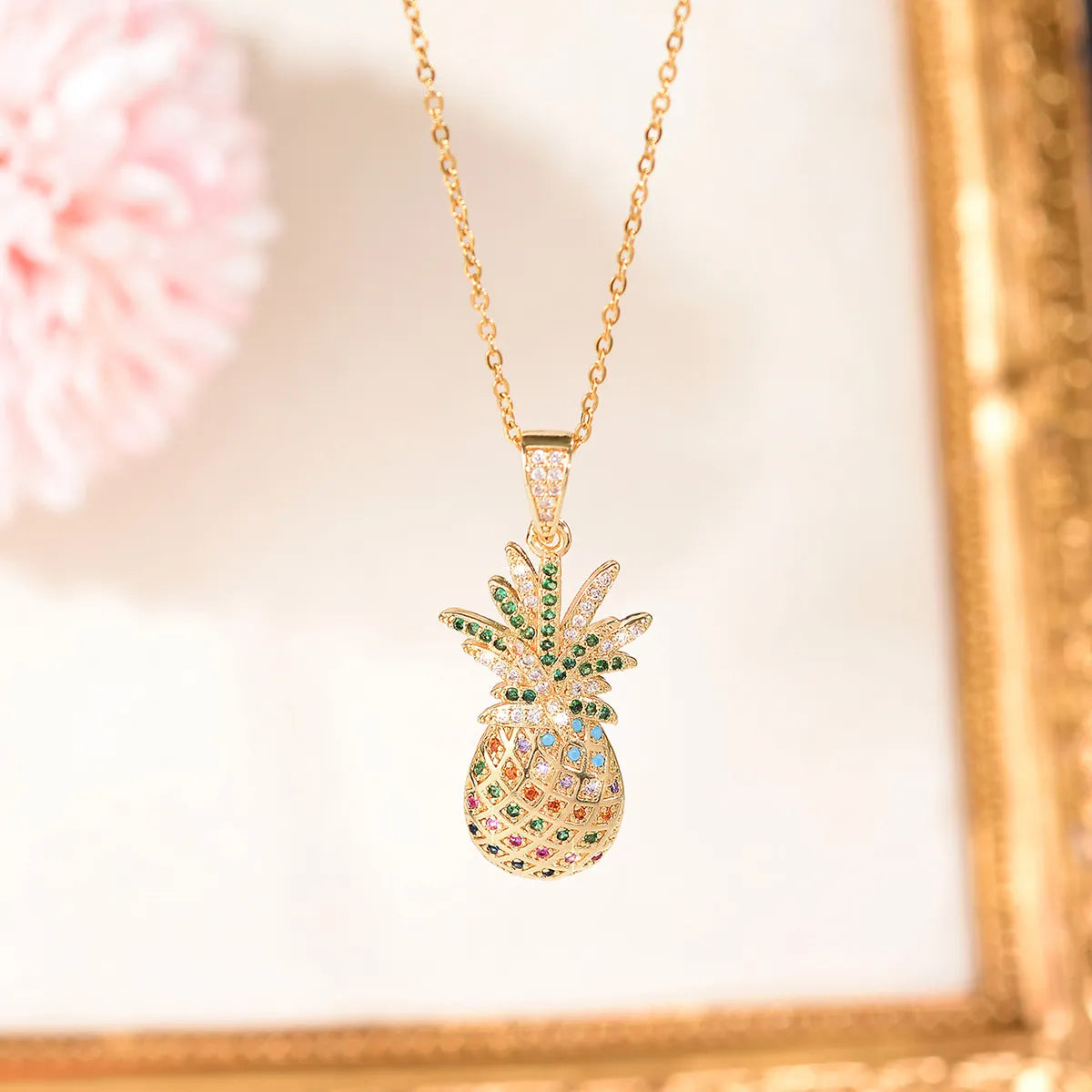 Women’s chain necklaces-Cute Pineapple Copper Plating Inlay Zircon 18k Gold Plated Necklace