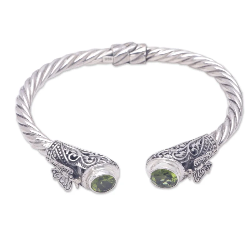 Women’s stacking bangles-Novica Handmade Green Butterfly Peridot Cuff Bracelet