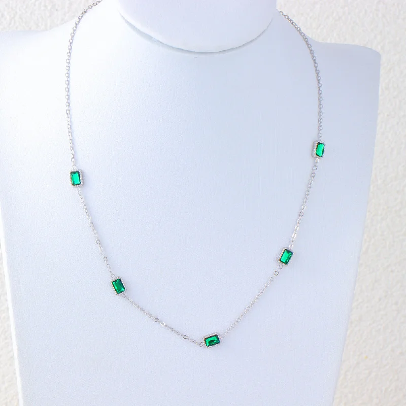 Silver Green Diamond Necklace