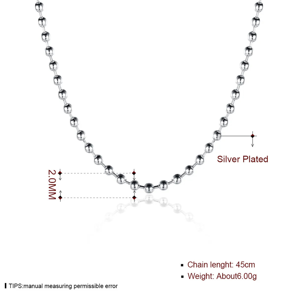 LKNSPCC002-2mm Fine Beads Chain-20 Inches