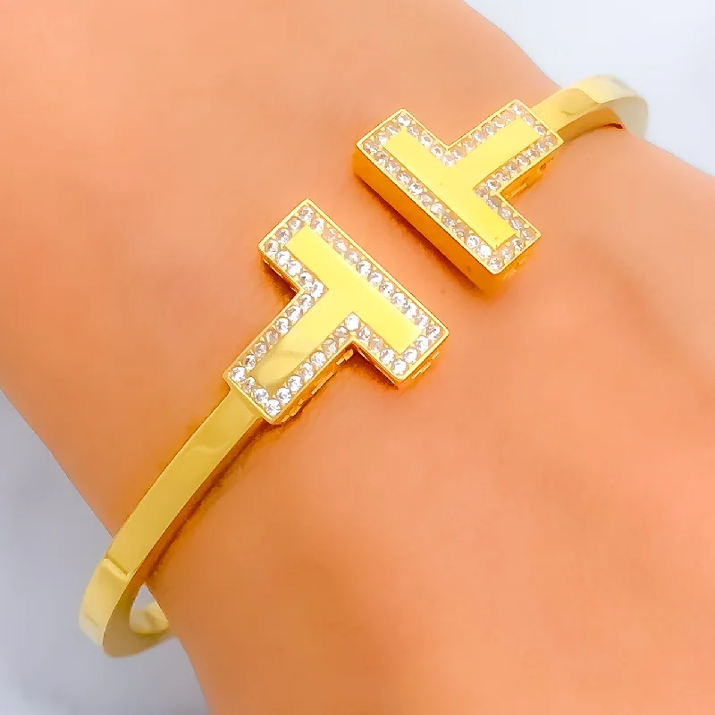 Women’s cuff and bangle bracelets-Sleek Sophisticated 21k Gold CZ Bangle Bracelet