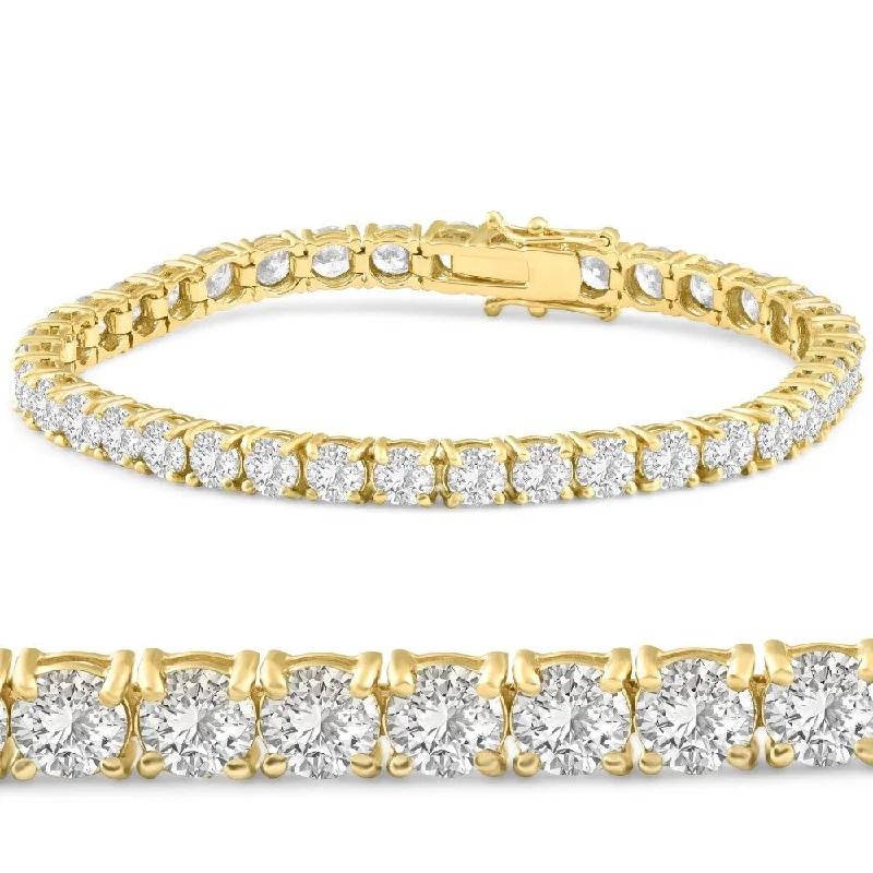 Women’s delicate bracelets-12 Ct. Round Cut Natural Diamond Yellow Gold Round Cut Tennis Bracelet 7"