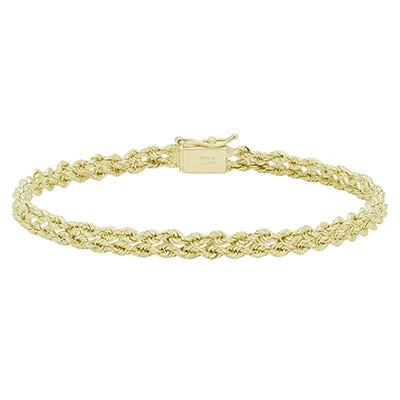 Women’s silver tennis bracelets-Double Row Rope Chain Bracelet in 14kt Yellow Gold (7 inches and 5mm wide)