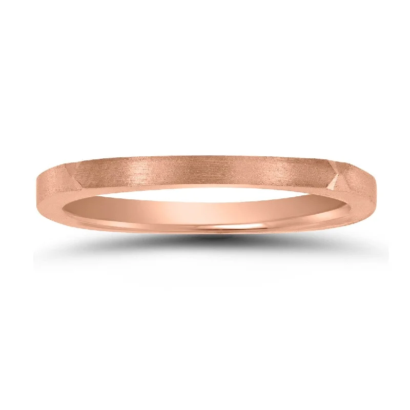 Women’s blue diamond engagement rings-Thin 1.5MM Four Sided Wedding Band with Matte Finish in 14K Rose Gold