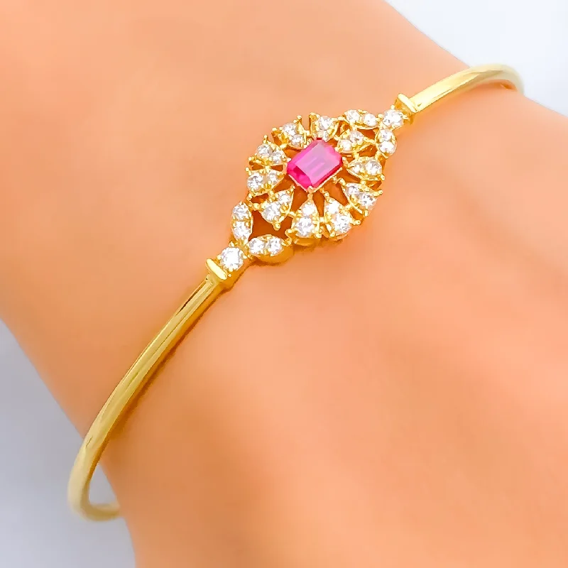 Women’s leather cuff bracelets-Captivating Timeless Floral Diamond + 18k Gold Bangle Bracelet