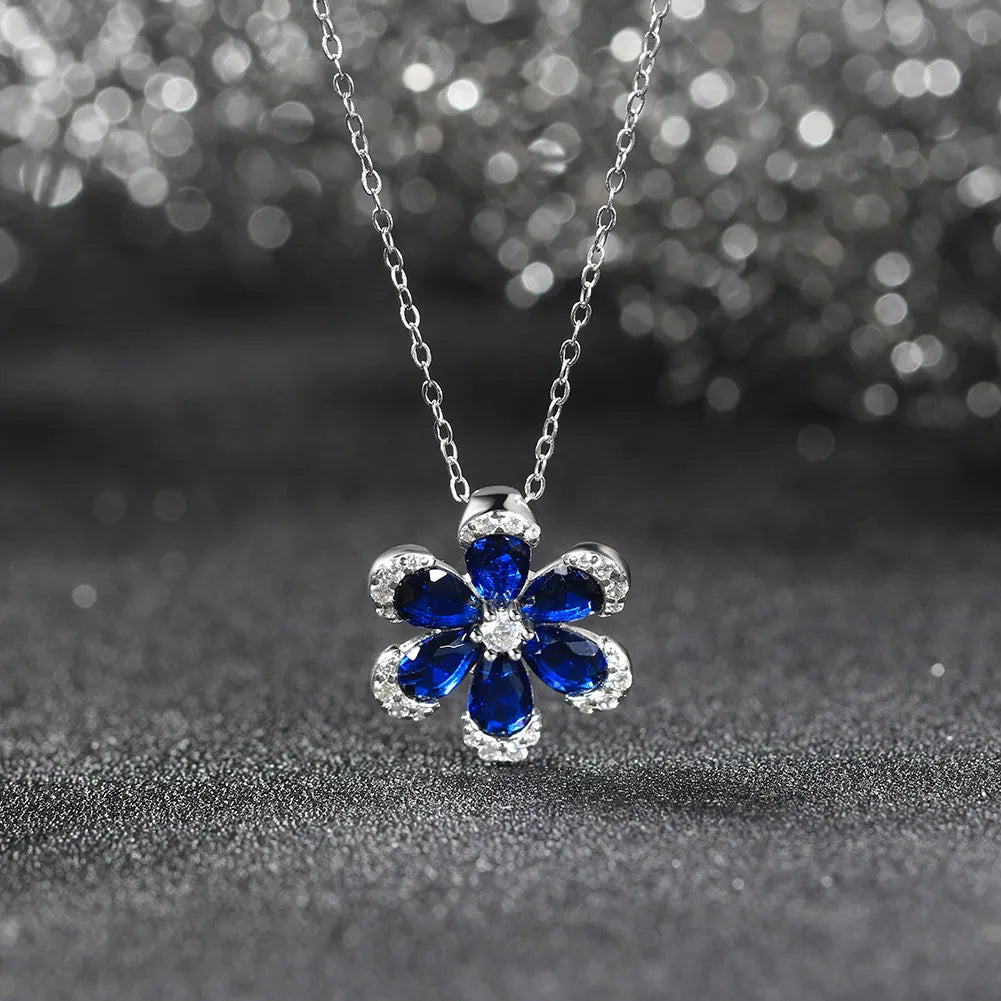 Women’s matching pendant necklaces-Sterling Silver White Gold Plated Glam Sweet Shiny Flower Handmade Polishing Inlay Zircon Pendant Necklace