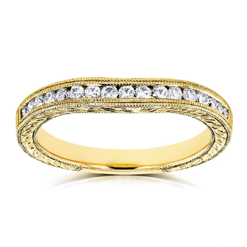 Women’s luxury engagement rings-Annello by Kobelli 14k Yellow Gold 1/5ct Diamond Contoured Wedding Band Ring (G-H, I1-I2)