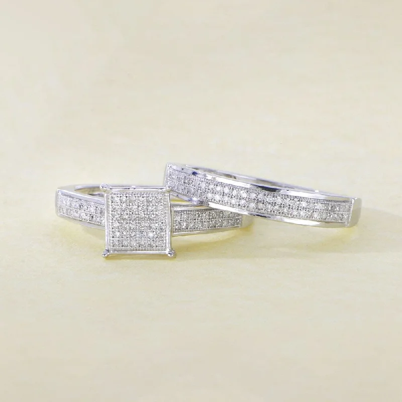 Women’s white gold engagement rings-De Couer Sterling Silver 1/3ct TDW Diamond Wedding Ring Set