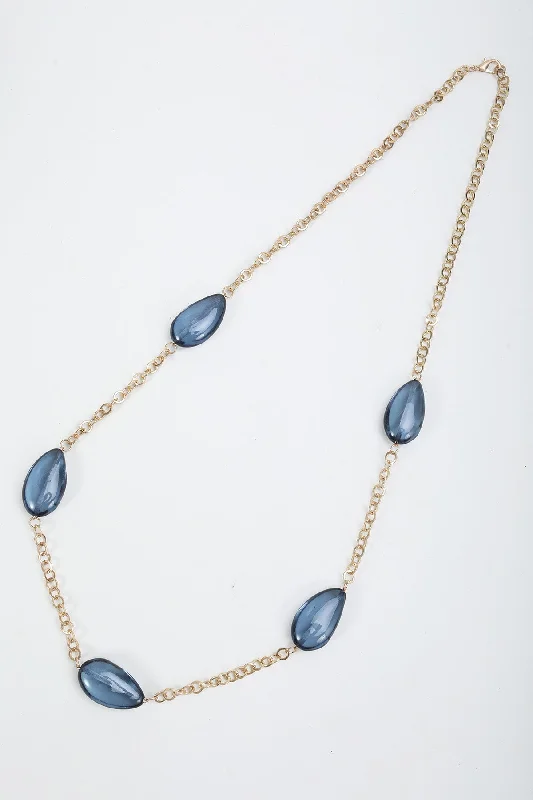 Women’s double-layer necklaces-Blue Beaded Gold Chain Necklace