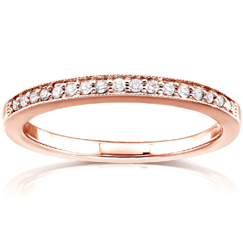 Women’s white diamond engagement rings-Annello by Kobelli 14k Rose Gold 1/10ct TDW Pave Diamond Womens Wedding Band