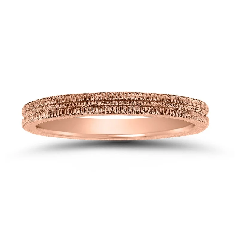 Women’s bespoke engagement rings-2MM Ridged Wedding Band in 14K Rose Gold