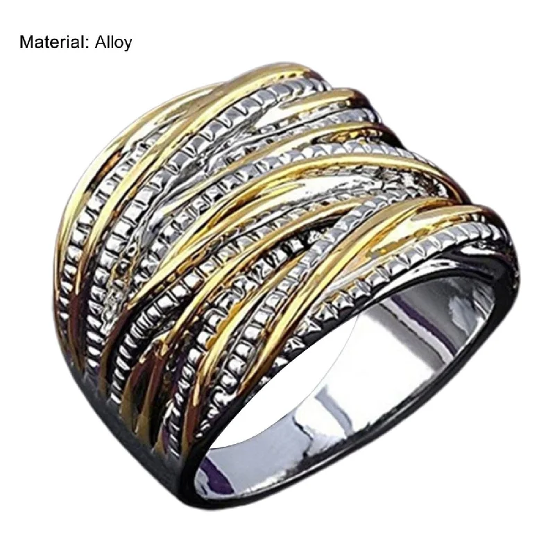 Women’s platinum engagement rings-Golden Color Fine Crafts Women Ring Round Multi Layer Luxury Wedding Ring Jewelry Accessaries