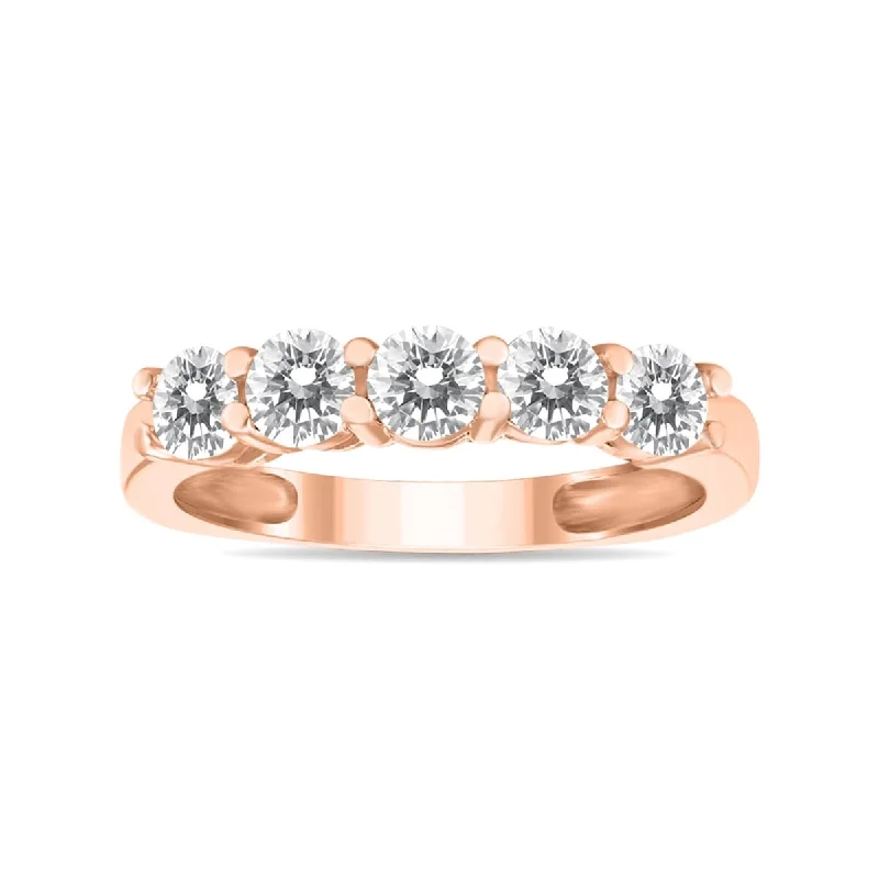 Women’s princess cut diamond engagement rings-Marquee 1 Carat TW Five Stone Diamond Wedding Band in 14K Rose Gold