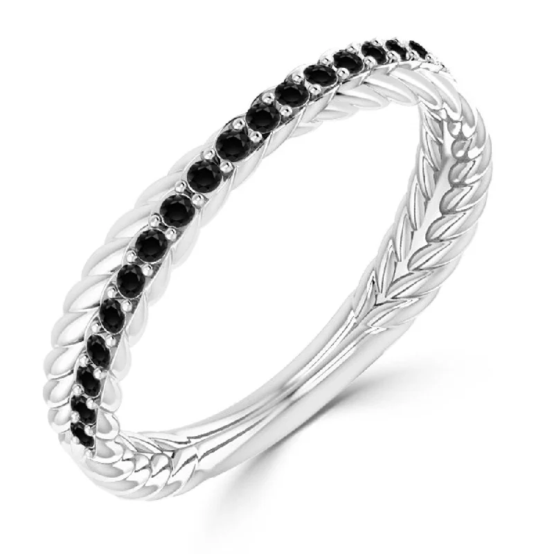 Women’s halo engagement rings-Auriya 10K Gold 1/5ct TDW Stackable Twisted Rope Black Diamond Wedding Band