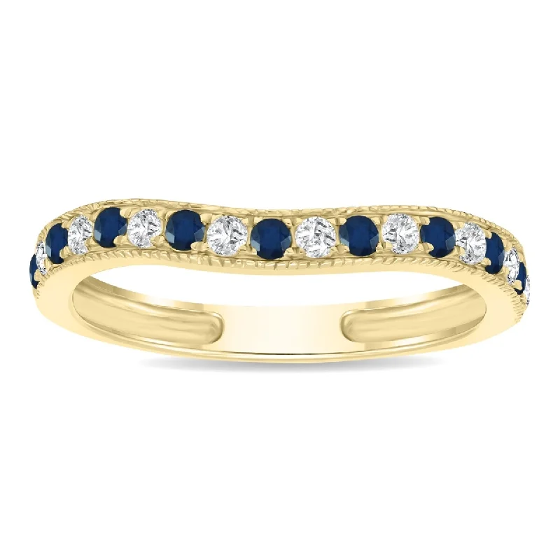 Women’s geometric engagement rings-Sapphire and Diamond Channel Set Wedding Band in 10K Yellow Gold