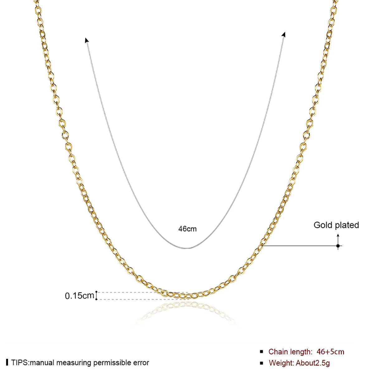 LKN18KRGPC031-1.5mm Gold Plated Thin Chain 45cm + 5cm