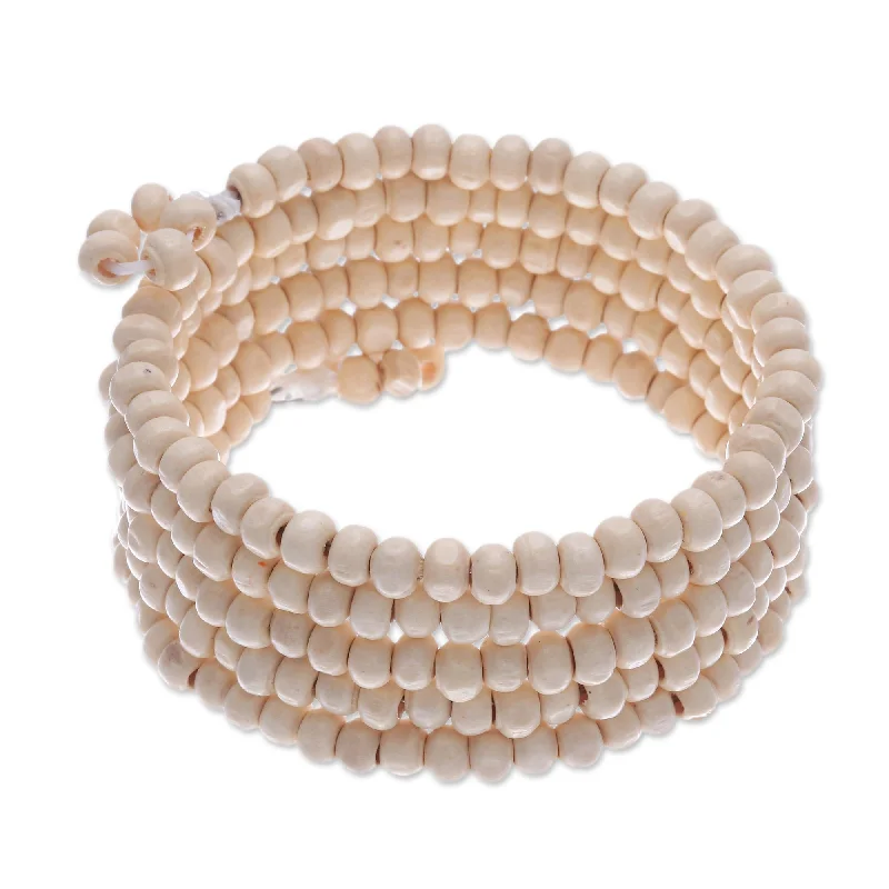 Women’s vintage bracelets-Novica Handmade Ivory Spin Wood Beaded Wrap Bracelet (1 In)