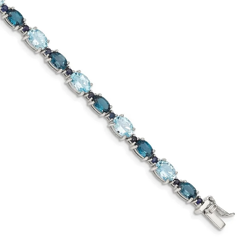 Women’s luxury gold bracelets-Curata 925 Sterling Silver Rhodium Plated Oval London Blue Sky Blue Topaz Bracelet 7.25 Inch