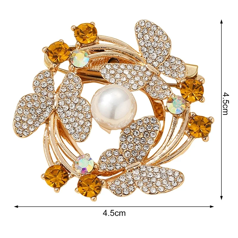 Women’s gold-plated engagement rings-Elegant Faux Pearl Rhinestone Scarf Buckle Brooch For Women Versatile Circle Leaf Pin For Parties Weddings Gifts - no