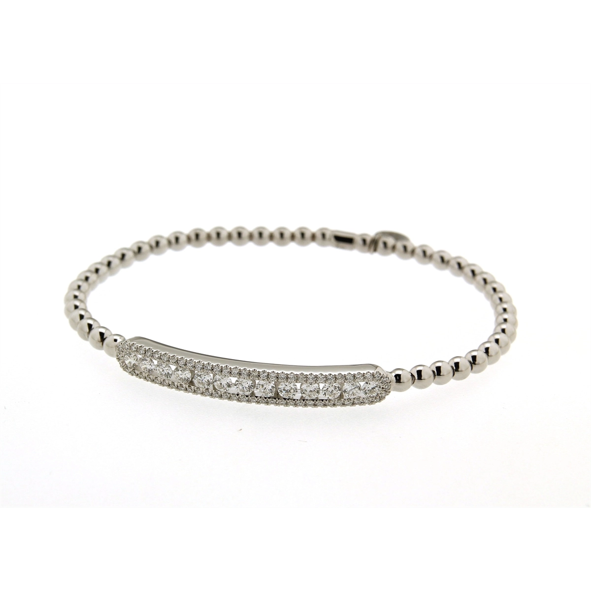 Women’s fashion bangles-Hulchi Belluni 18K White Gold Beaded Stretch Bracelet with Diamond Section