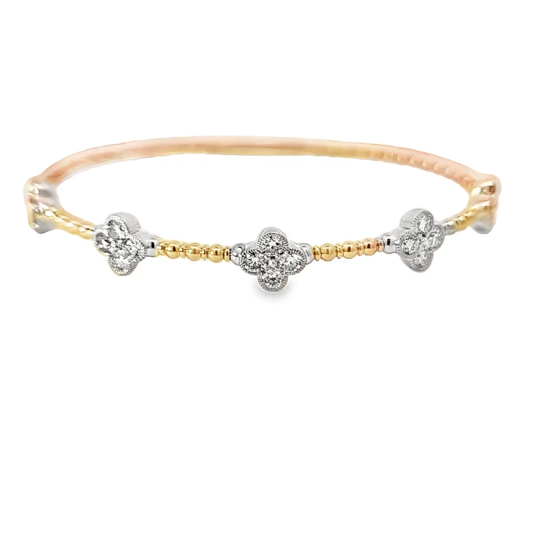 Women’s gemstone tennis bracelets-DIAMOND CLOVER BANGLE BRACELET