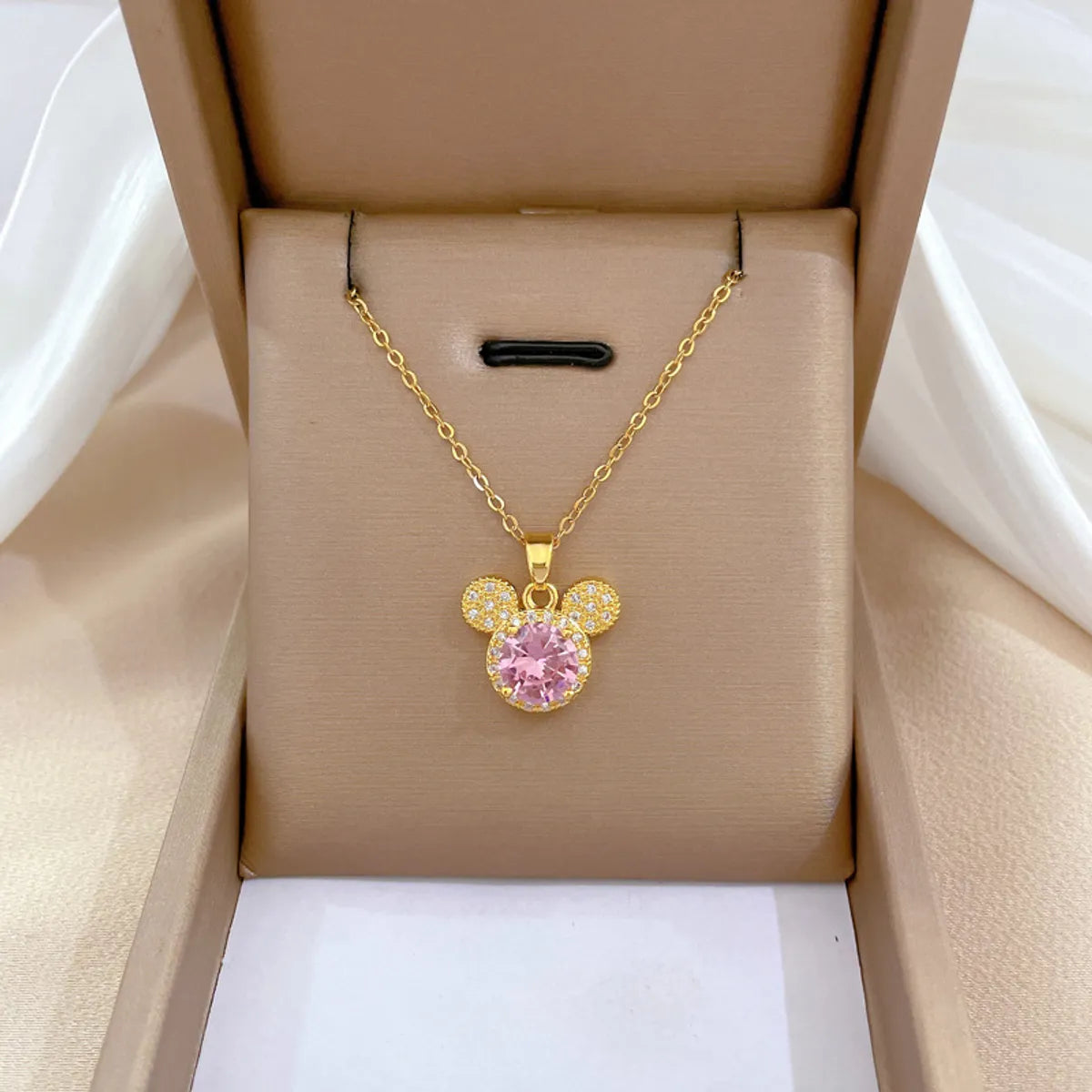 Women’s gold charm necklaces-Wholesale Cartoon Style Cartoon Titanium Steel Brass Inlay Artificial Gemstones Pendant Necklace