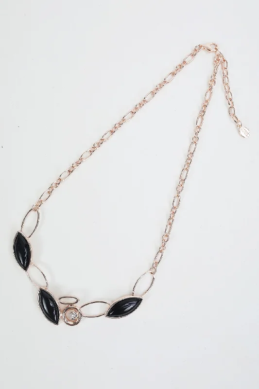 Women’s chic necklaces-Black Crystal & Stone Rose Gold Necklace