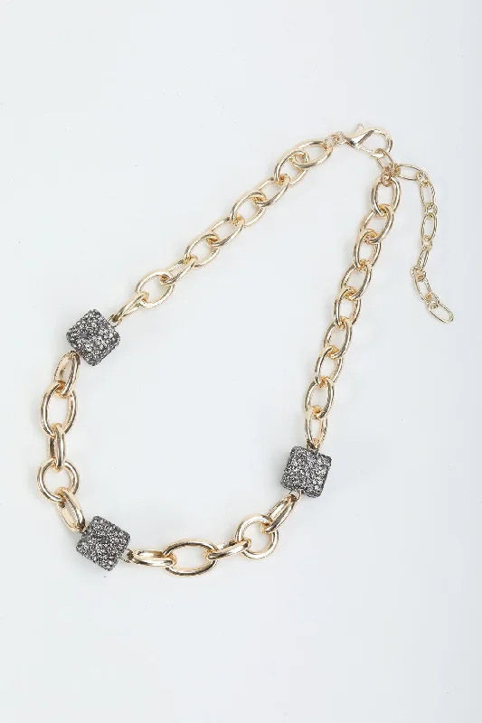 Women’s vintage necklaces-Gold Link Silver Beaded Necklace