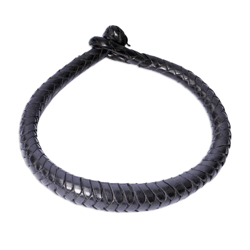 Women’s elegant bracelets-Novica Handmade Black Grace Braided Leather Bracelet