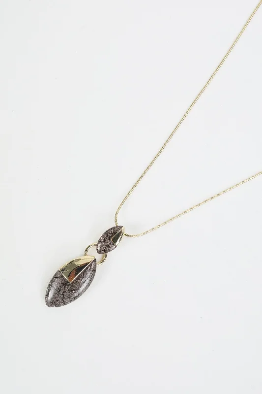 Women’s handmade necklaces-Brown & Gold Double Oval Pendant Necklace