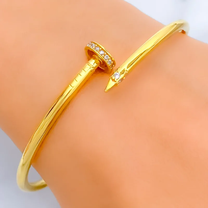 Women’s minimalist bracelets-Radiant Graceful 21k Gold CZ Nail Bangle Bracelet