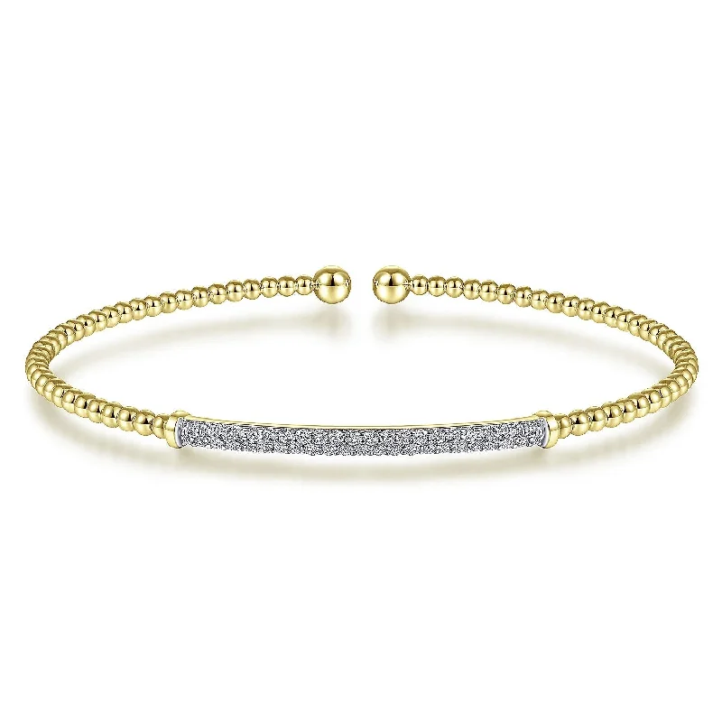 Women’s zodiac bracelets-GABRIEL & CO - 14K Yellow Gold Bujukan Split Cuff Bracelet with Diamond Pave Bar