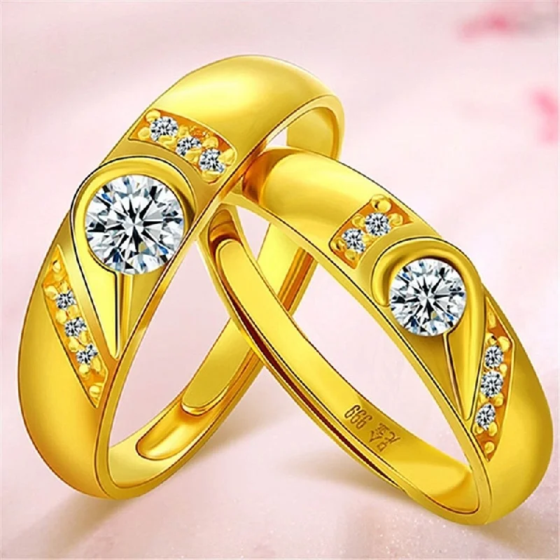 Women’s modern engagement rings-Fashion Rhinestone Inlaid Heart Couple Wedding Ring Jewelry Valentine Day Gift