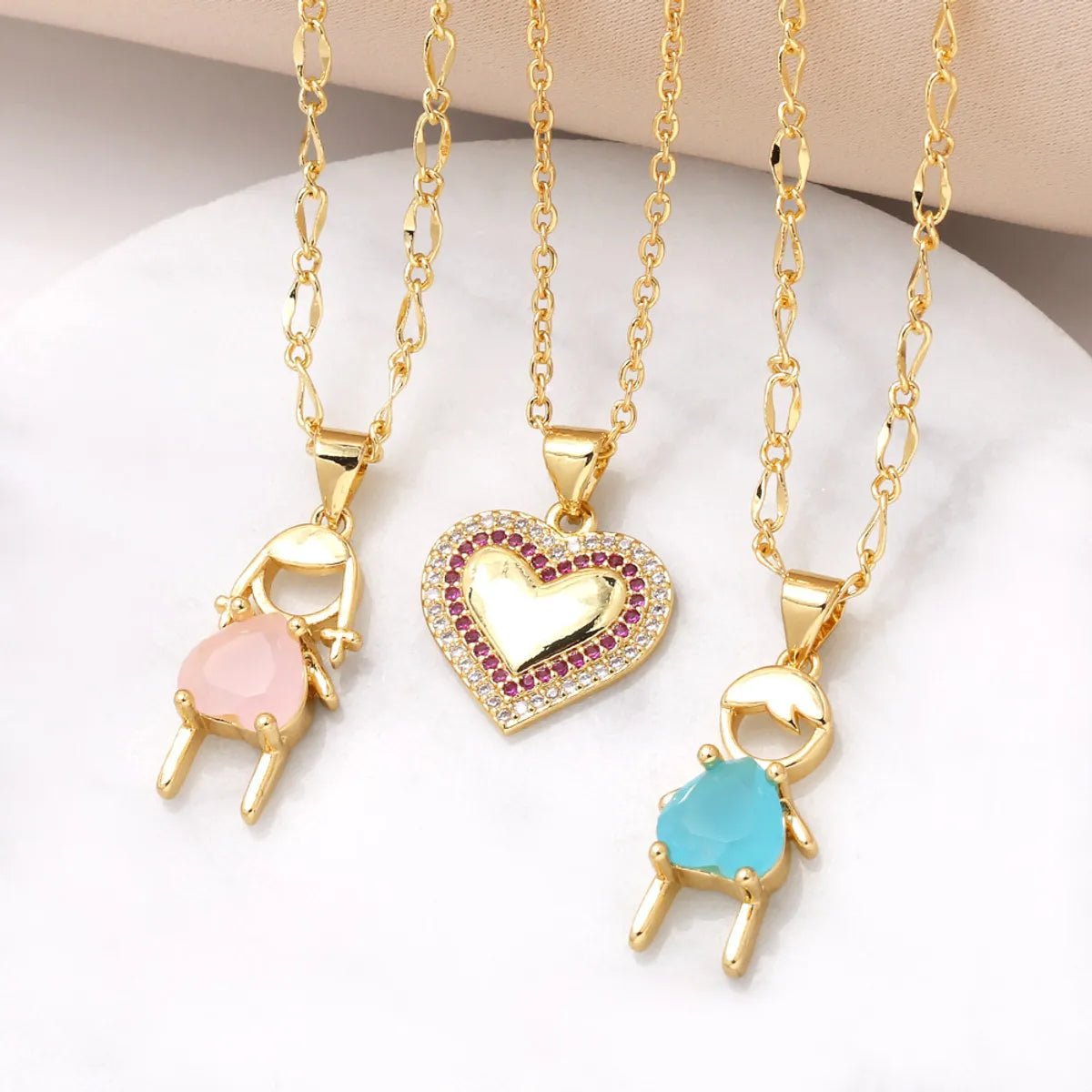 Women’s heart-shaped necklaces-201 Stainless Steel Copper 18K Gold Plated Inlay Human Heart Shape Zircon Pendant Necklace