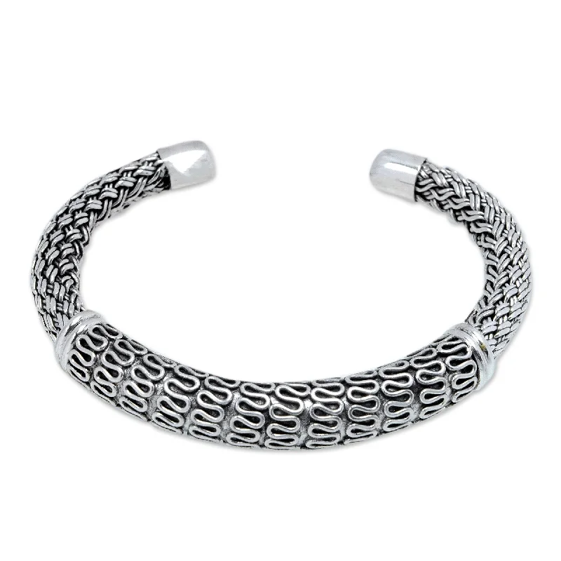 Women’s charm bracelets-Novica Handmade Traditional Braid Sterling Silver Cuff Bracelet