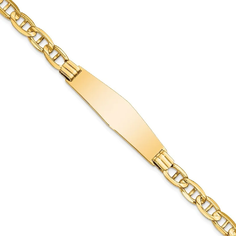 Women’s simple cuff bracelets-14k Yellow Gold 11mm Anchor Link Soft Diamond Shape ID Bracelet, 7"