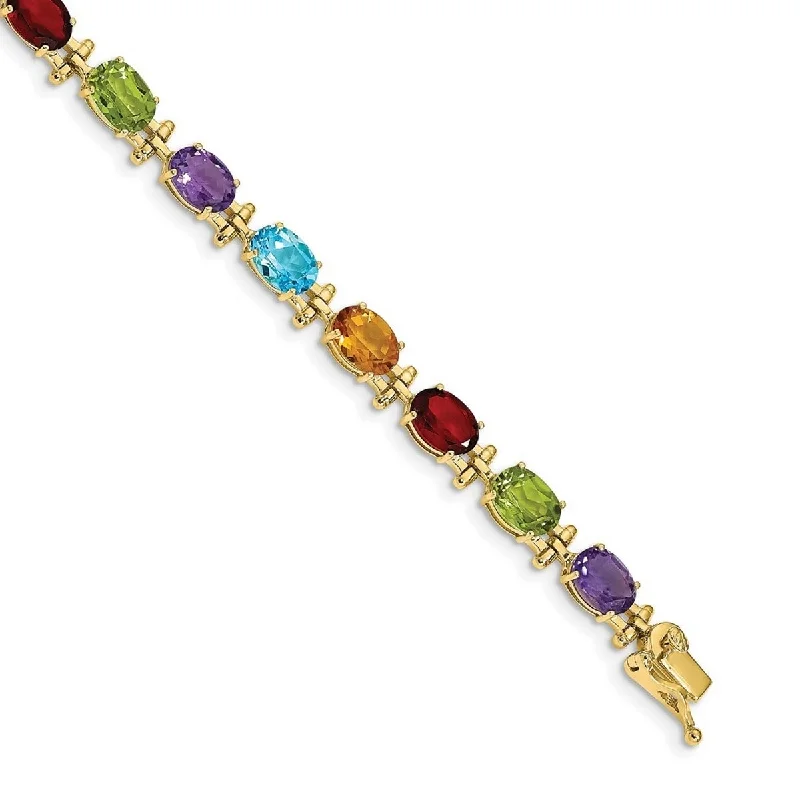 Women’s precious stone bracelets-Curata Yellow Gold 5mm 14k Rainbow Gemstone Bracelet