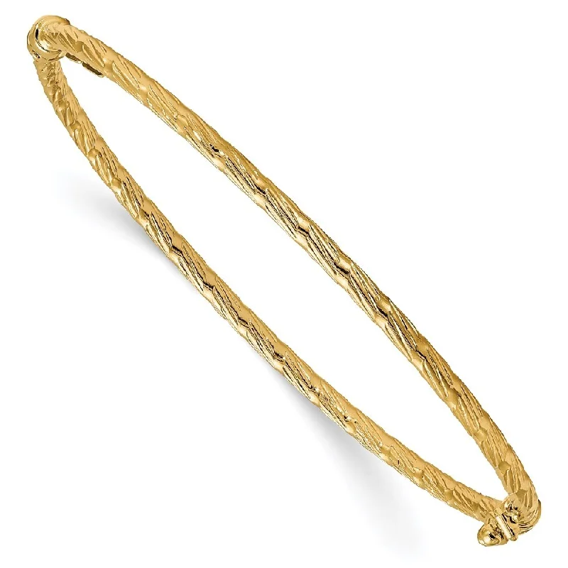 Women’s elegant bracelets-14k Yellow Gold 2.5mm Polished & Textured Hinged Bangle Bracelet