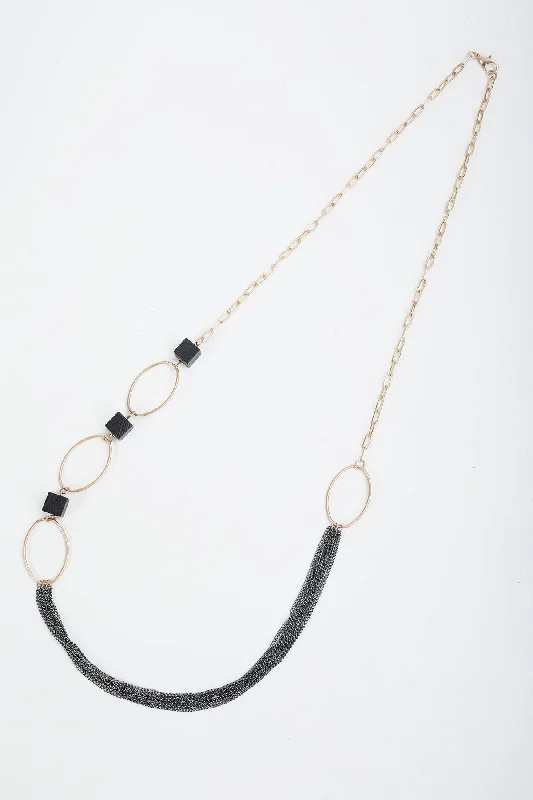 Women’s luxury necklaces-Long Black Chain Detail Necklace